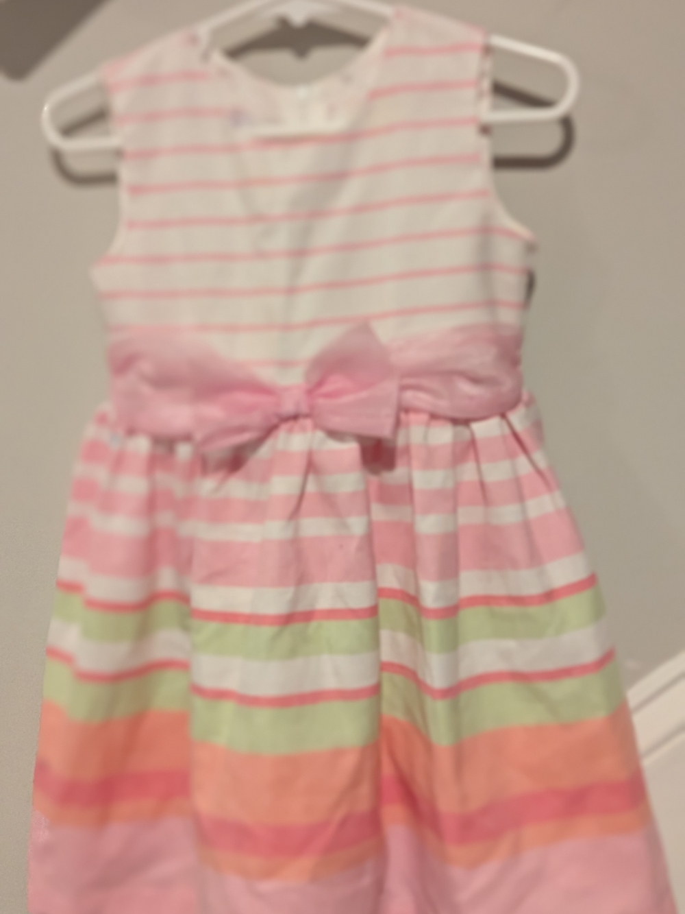 iris & ivy Pink and White Striped Bow Waist Party Dress